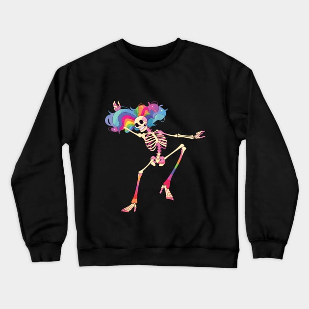 Dancing Skeleton Rainbow Crewneck Sweatshirt by Lunatic Bear